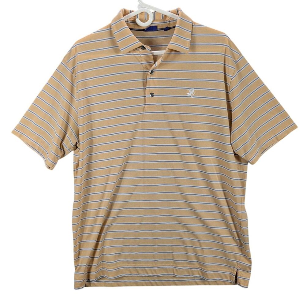 FootJoy Polo Shirt Mens Large Orange Blue Striped Golf Performance Lightweight